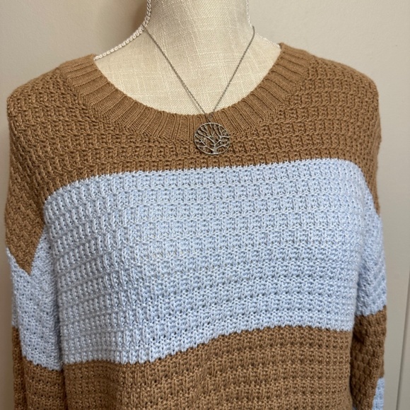 Tan and Blue Stripped Sweater - Picture 3 of 4